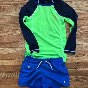 Ralph Lauren boys swim trunks and rash guard